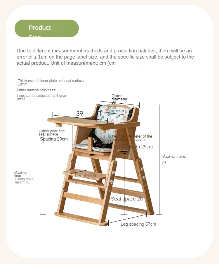 Beech Solid Wood Baby Lifting Dining Chair.