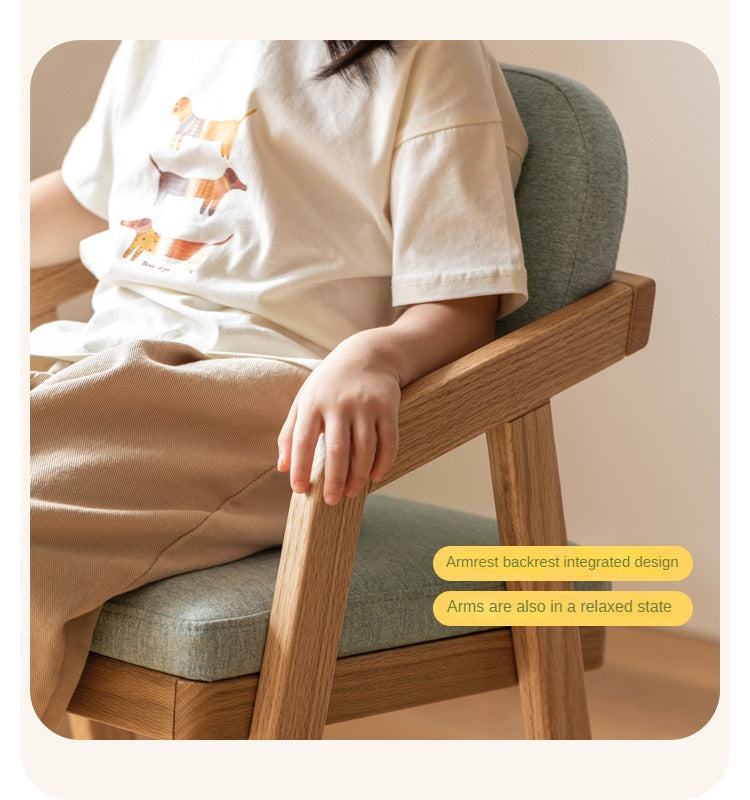 Oak Solid Wood Adjustable Height Kids Soft Chair.