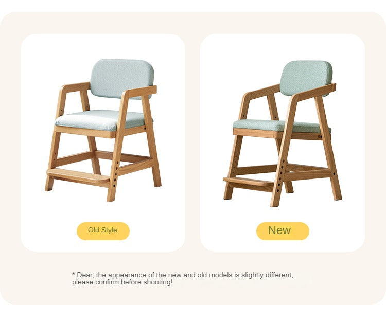 Oak Solid Wood Adjustable Height Kids Soft Chair.