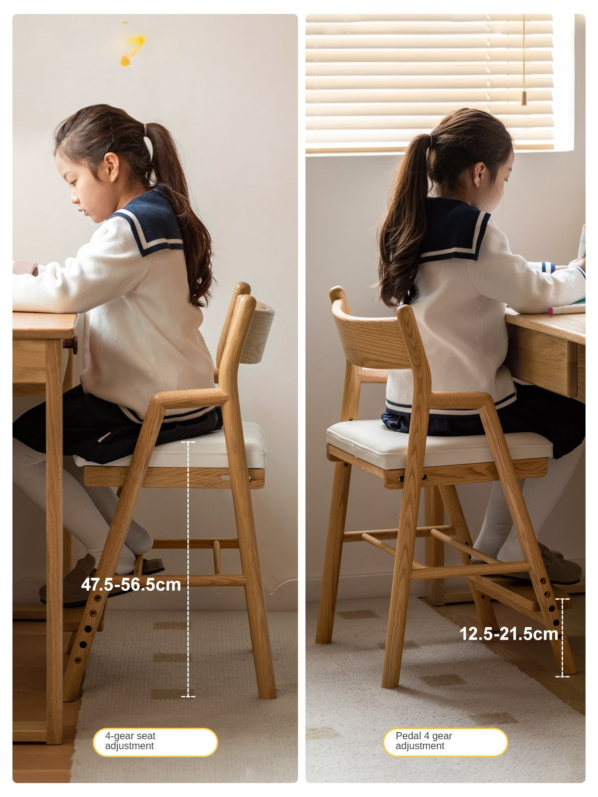 Oak Solid Wood Kids Chair Height-Adjustable.