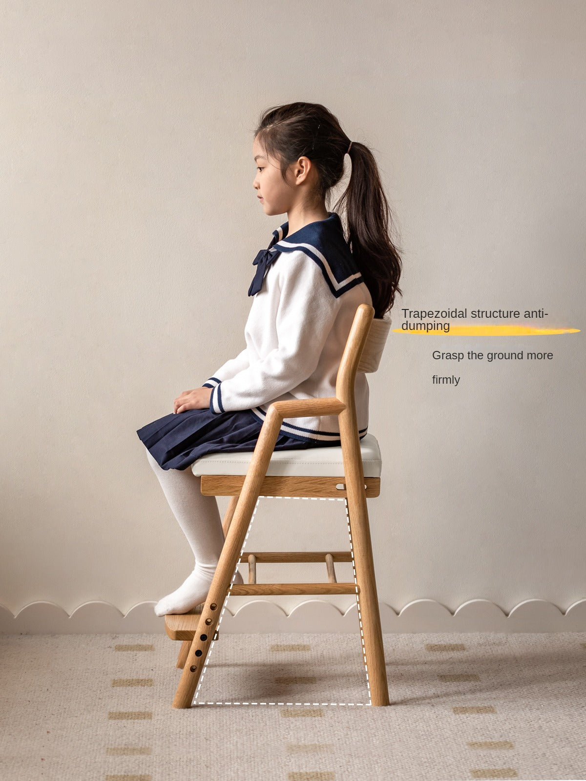 Oak Solid Wood Kids Chair Height-Adjustable.