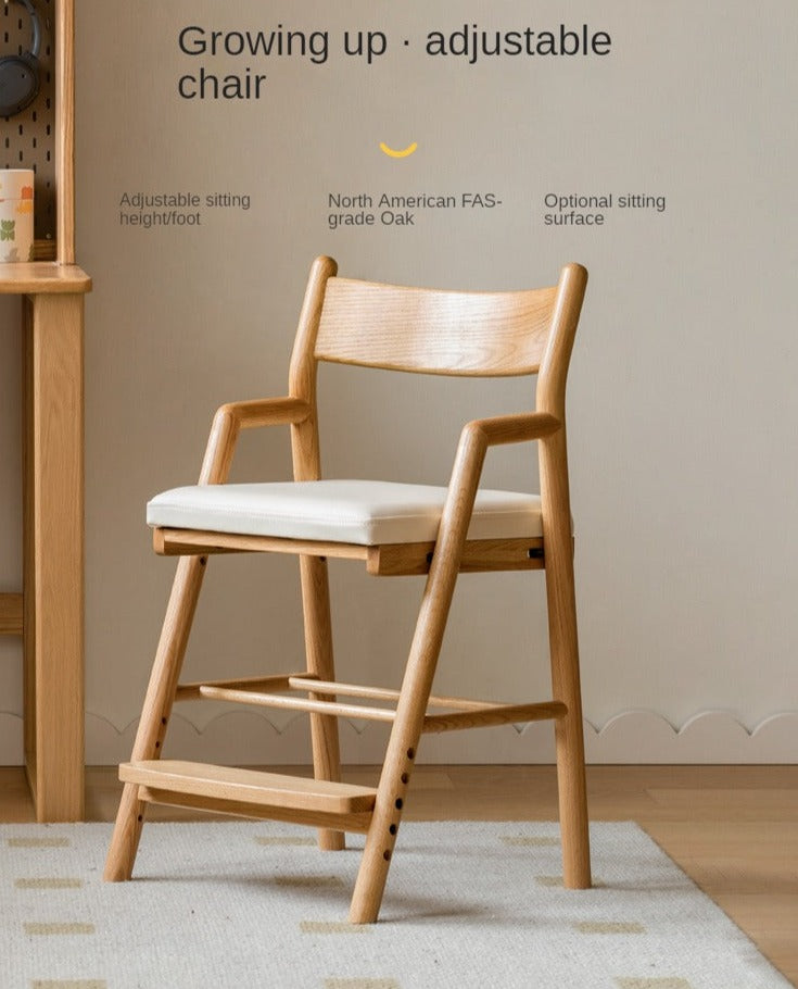 Oak Solid Wood Kids Chair Height-Adjustable.