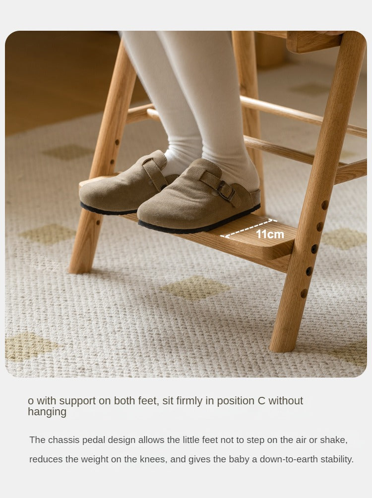 Oak Solid Wood Kids Chair Height-Adjustable.