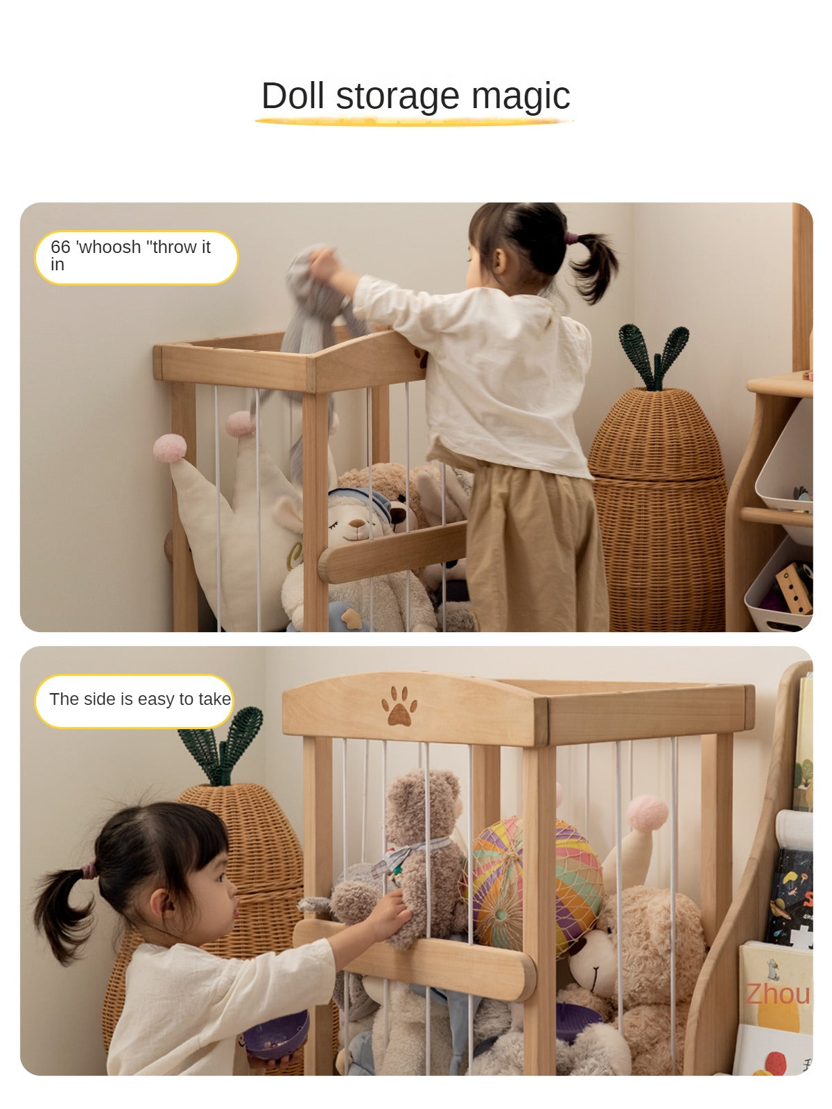 Poplar Solid Wood Kids Book, Toy Combination Storage Rack