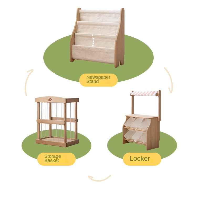 Poplar Solid Wood Kids Book, Toy Combination Storage Rack