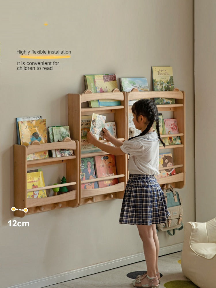 Beech Solid Wood Cute Bear Wall-Mounted Bookshelf Display Shelf