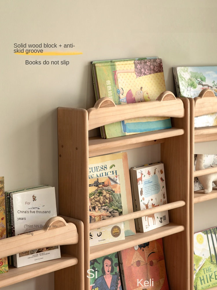 Beech Solid Wood Cute Bear Wall-Mounted Bookshelf Display Shelf