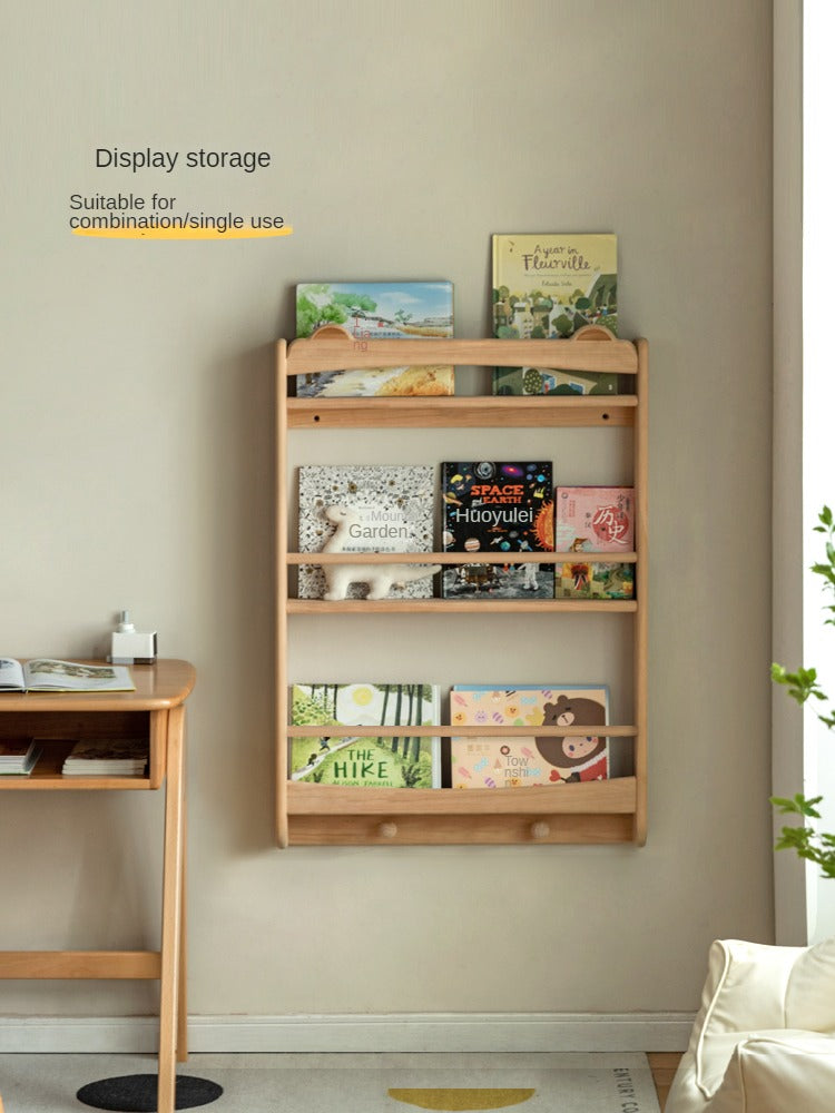 Beech Solid Wood Cute Bear Wall-Mounted Bookshelf Display Shelf