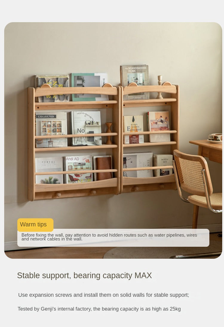 Beech Solid Wood Cute Bear Wall-Mounted Bookshelf Display Shelf