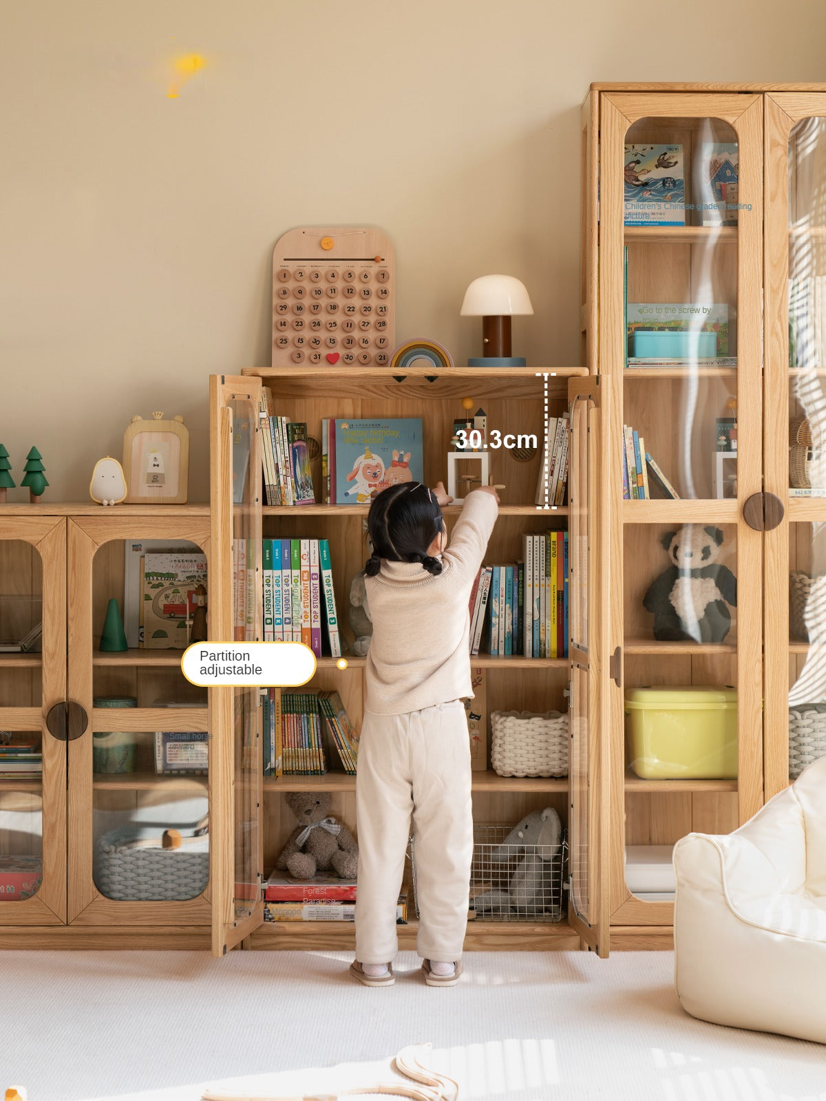Oak Solid Wood Kids Bookcase Combination Bookshelf