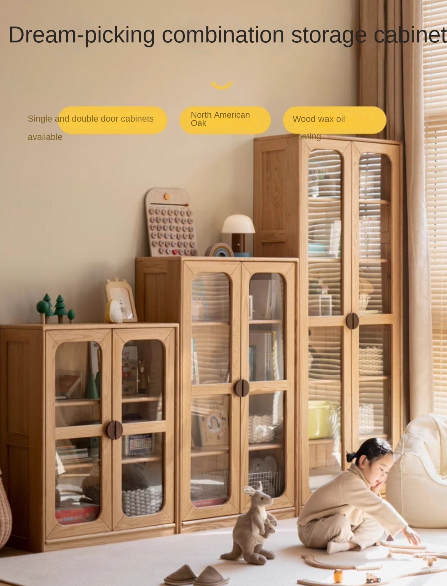 Oak Solid Wood Kids Bookcase Combination Bookshelf