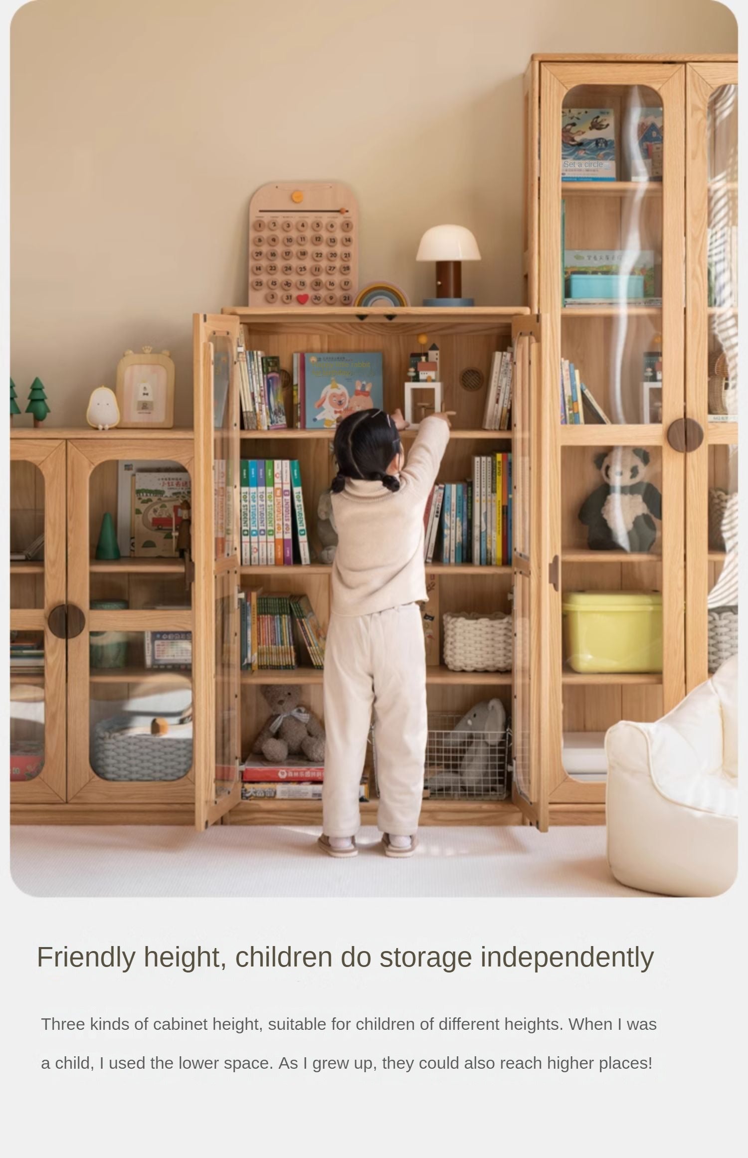 Oak Solid Wood Kids Bookcase Combination Bookshelf