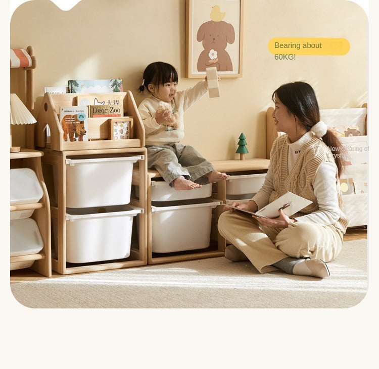 Poplar Solid Wood Children's Storage Rack Montessori Toy Storage
