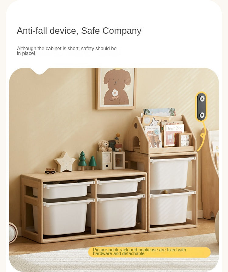Poplar Solid Wood Children's Storage Rack Montessori Toy Storage