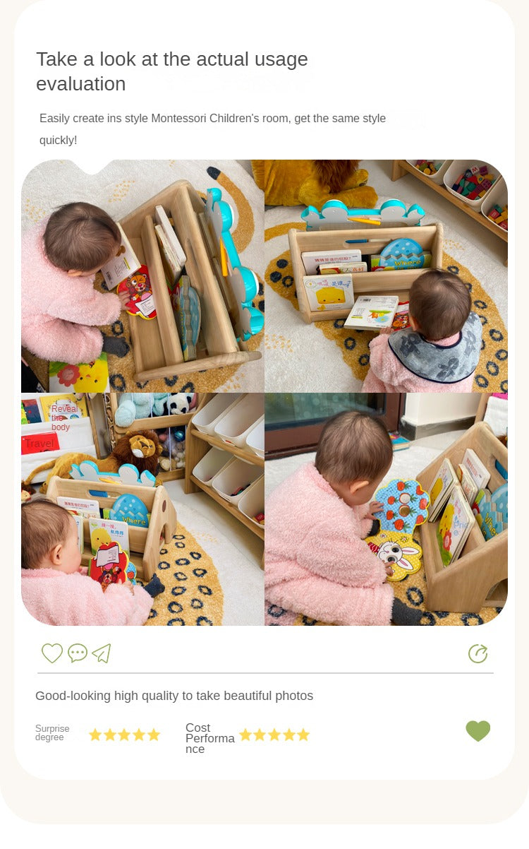 Poplar Solid Wood Children's Storage Rack Montessori Toy Storage