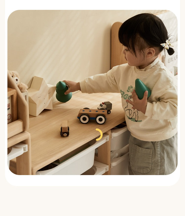 Poplar Solid Wood Children's Storage Rack Montessori Toy Storage