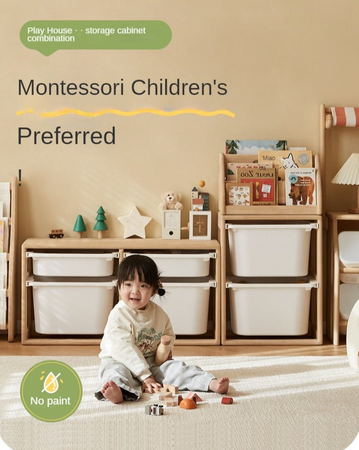Poplar Solid Wood Children's Storage Rack Montessori Toy Storage