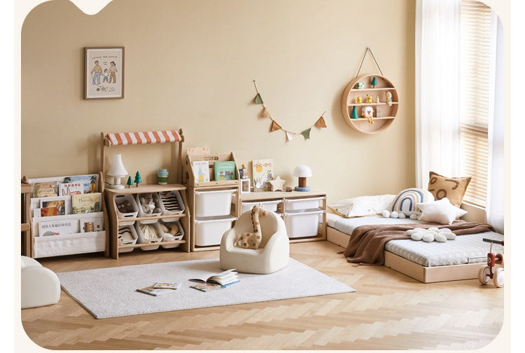 Poplar Solid Wood Children's Storage Rack Montessori Toy Storage