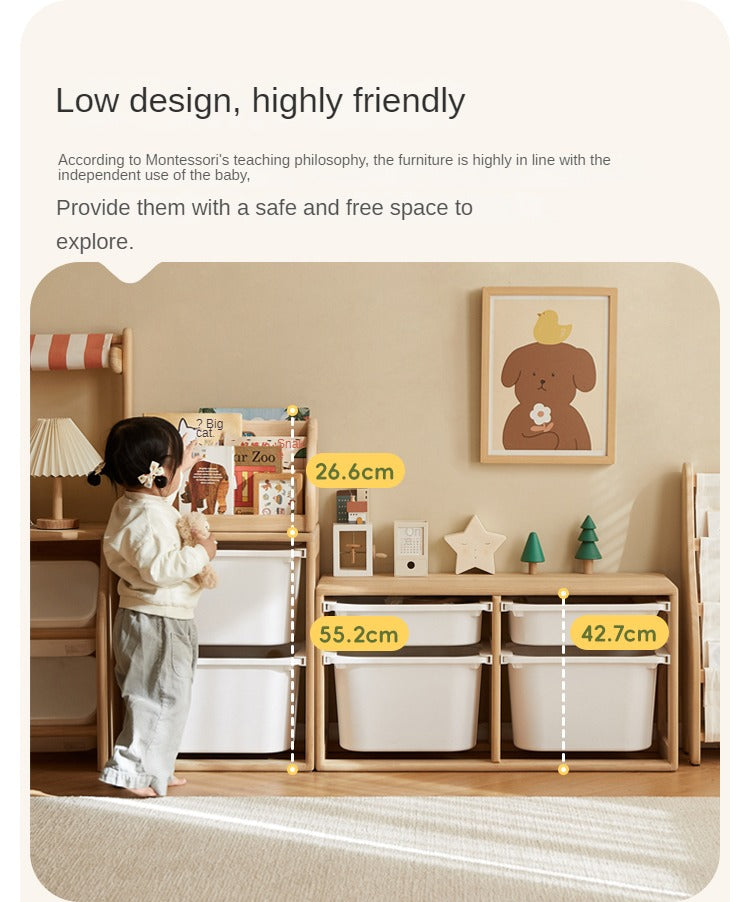 Poplar Solid Wood Children's Storage Rack Montessori Toy Storage