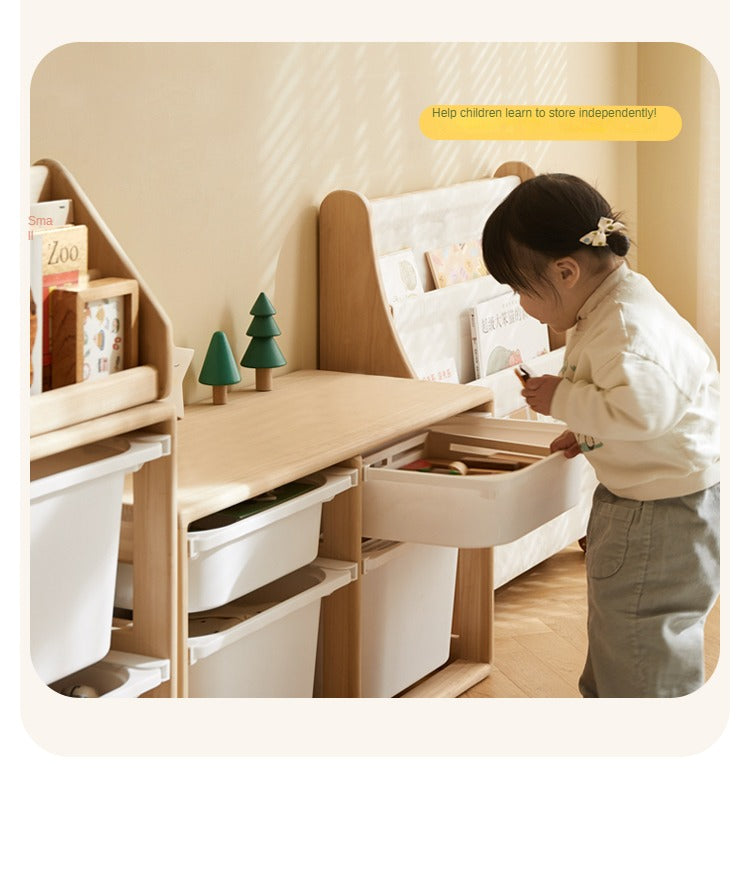 Poplar Solid Wood Children's Storage Rack Montessori Toy Storage
