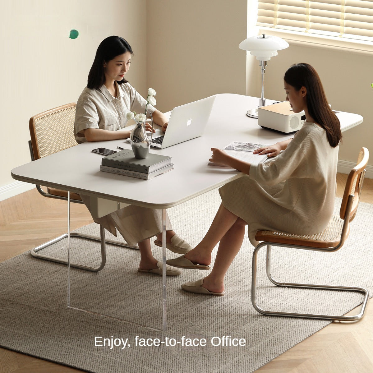 Solid Rubberwood Suspended Dining Table With Slate Top