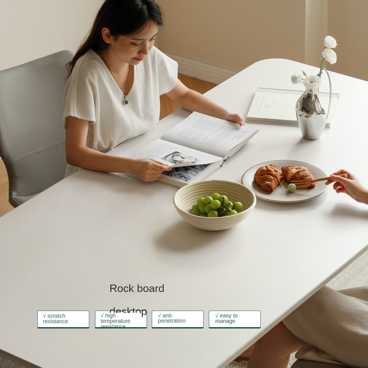 Solid Rubberwood Suspended Dining Table With Slate Top