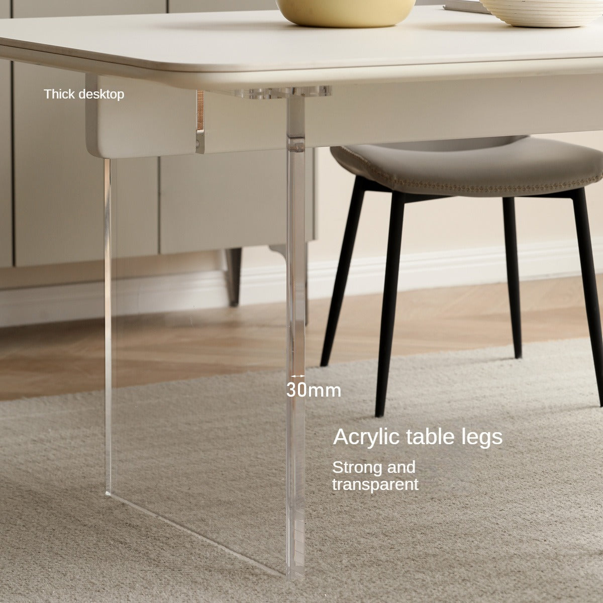 Solid Rubberwood Suspended Dining Table With Slate Top