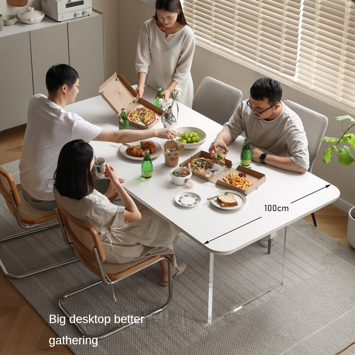 Solid Rubberwood Suspended Dining Table With Slate Top