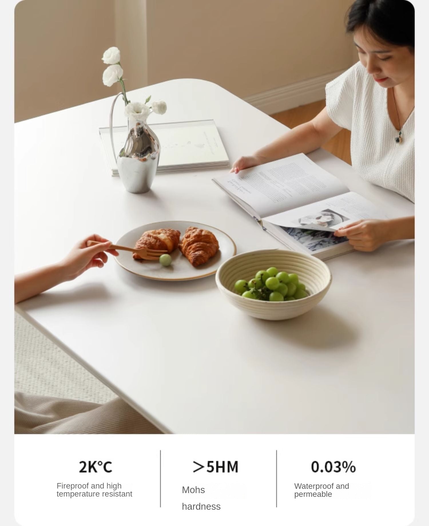 Solid Rubberwood Suspended Dining Table With Slate Top