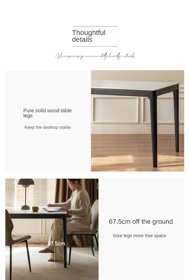 Oak Solid Wood, Solid RubberWood Dining Table Rock Slab Surface