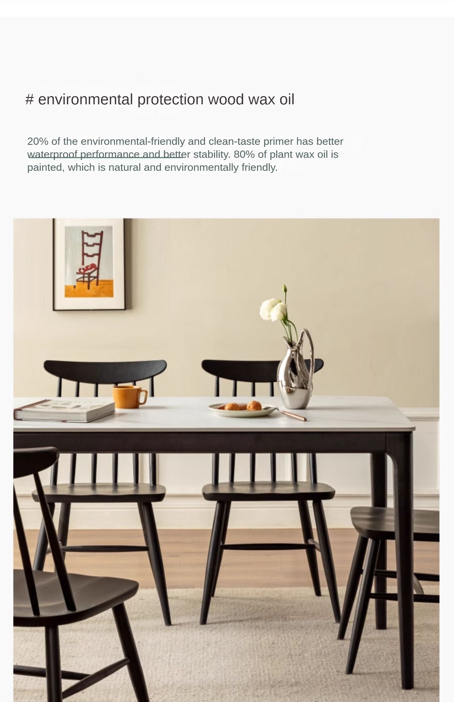 Oak Solid Wood, Solid RubberWood Dining Table Rock Slab Surface