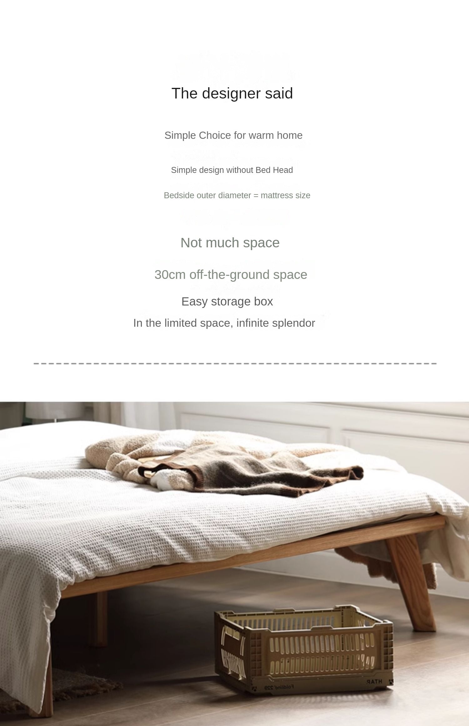 Oak solid wood platform bed, headboard-free bed