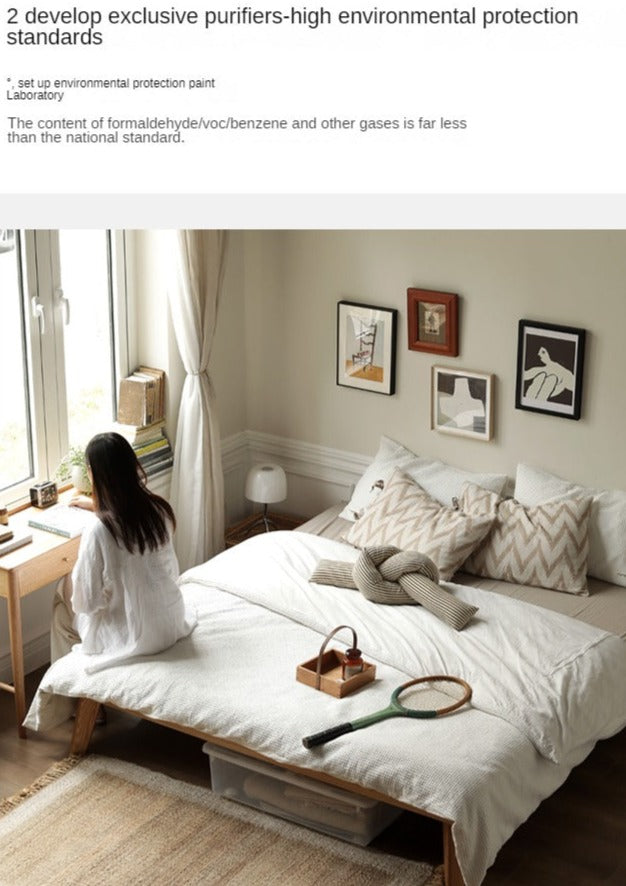 Oak solid wood platform bed, headboard-free bed