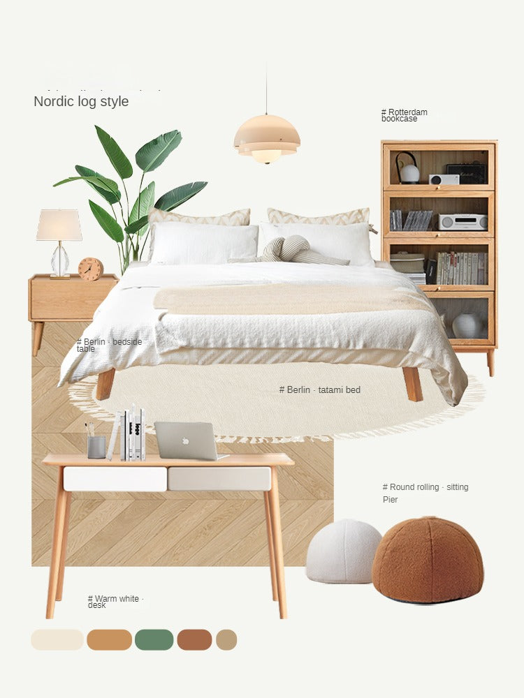 Oak solid wood platform bed, headboard-free bed