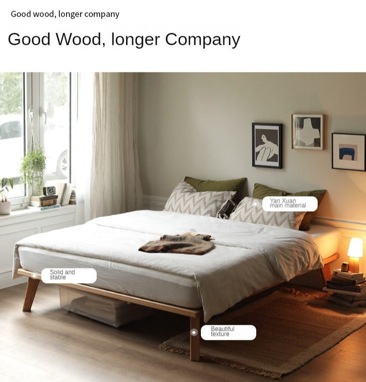 Oak solid wood platform bed, headboard-free bed