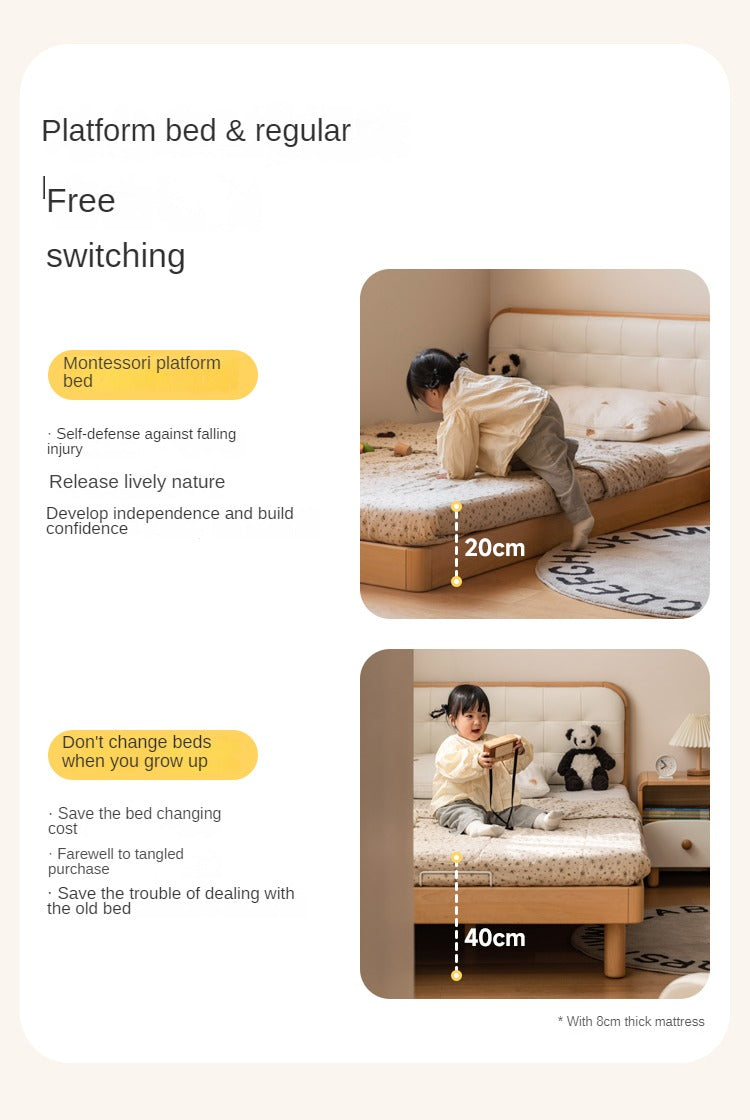 Beech Solid Wood Bedroom Furniture Set Children's Bed Montessori.