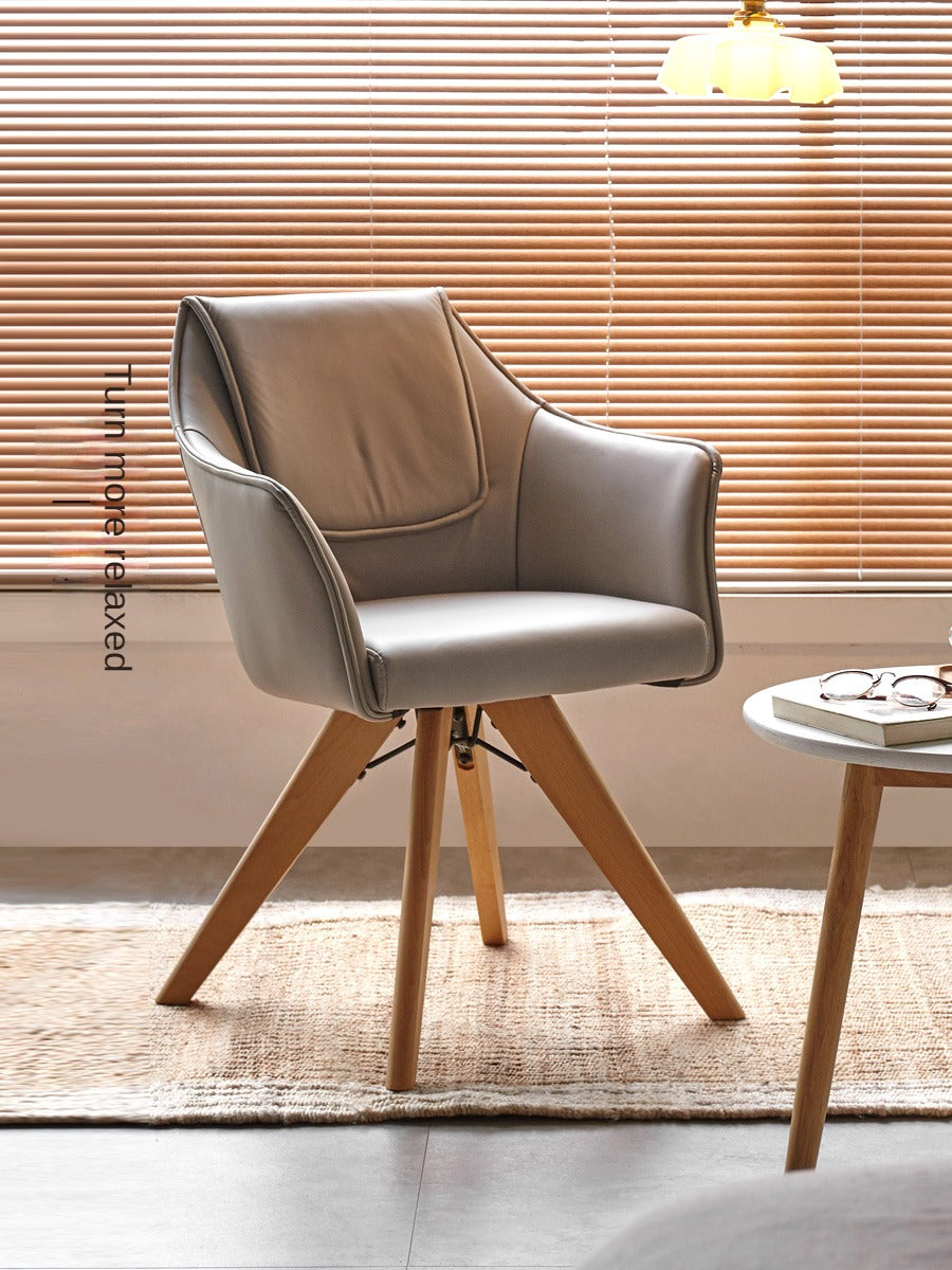 Beech Solid Wood Swivel Soft Skin Armchair)