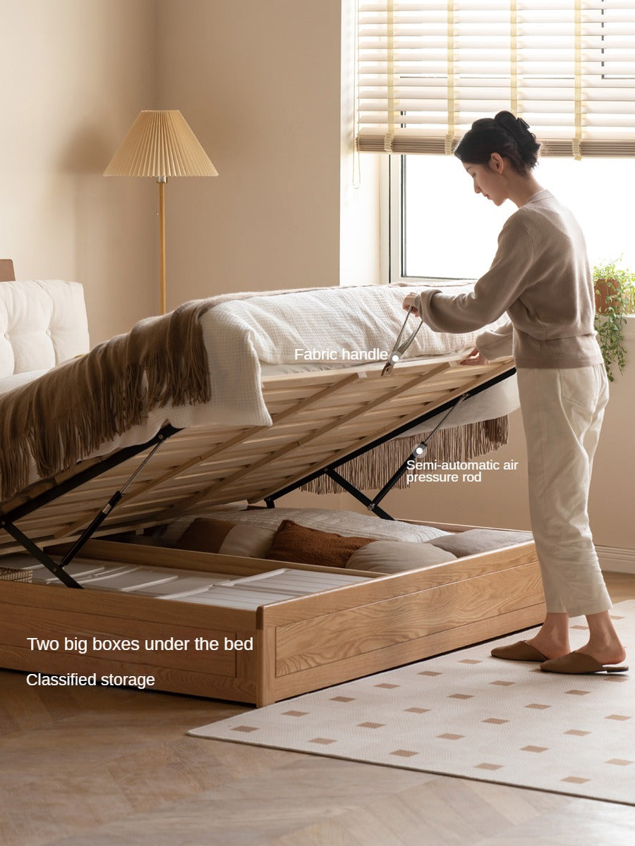 Oak Solid Wood Fabric Box Bed Cream Style