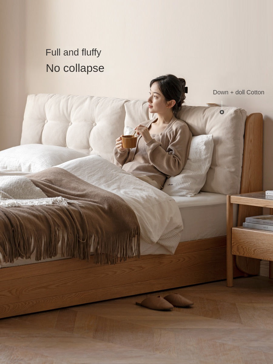 Oak Solid Wood Fabric Box Bed Cream Style