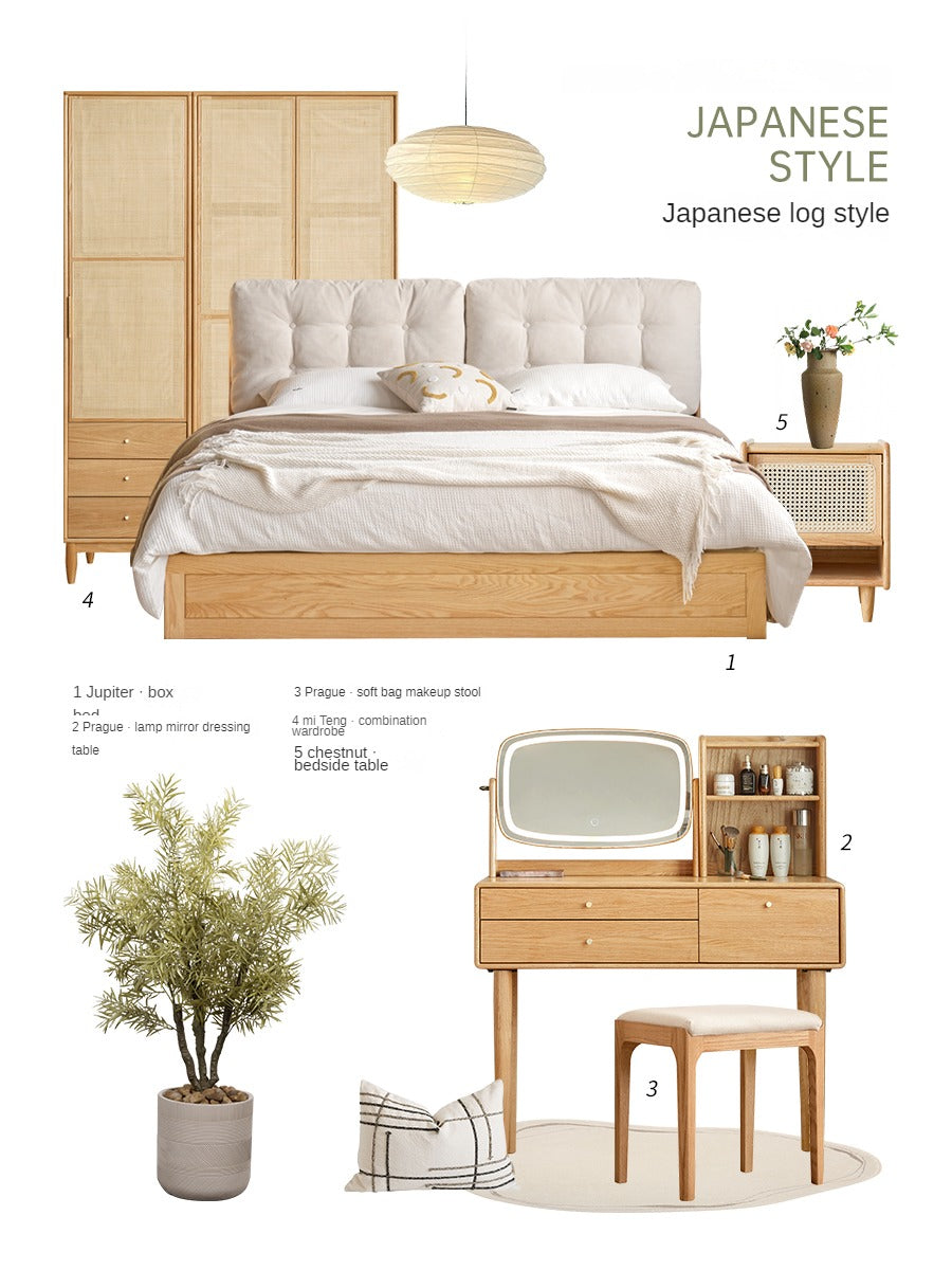 Oak Solid Wood Fabric Box Bed Cream Style