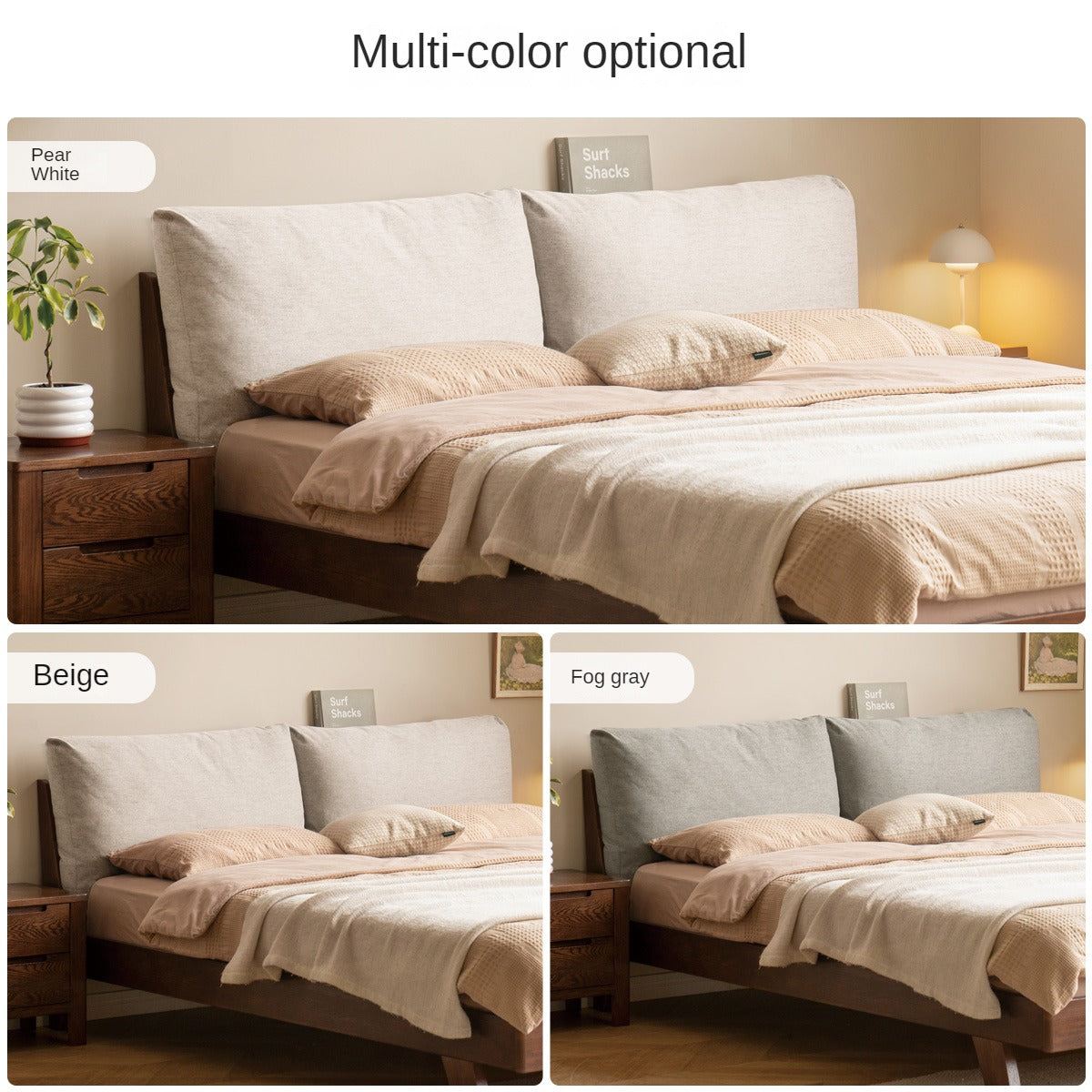 Oak Solid Wood with Fabric Upholstery Bed