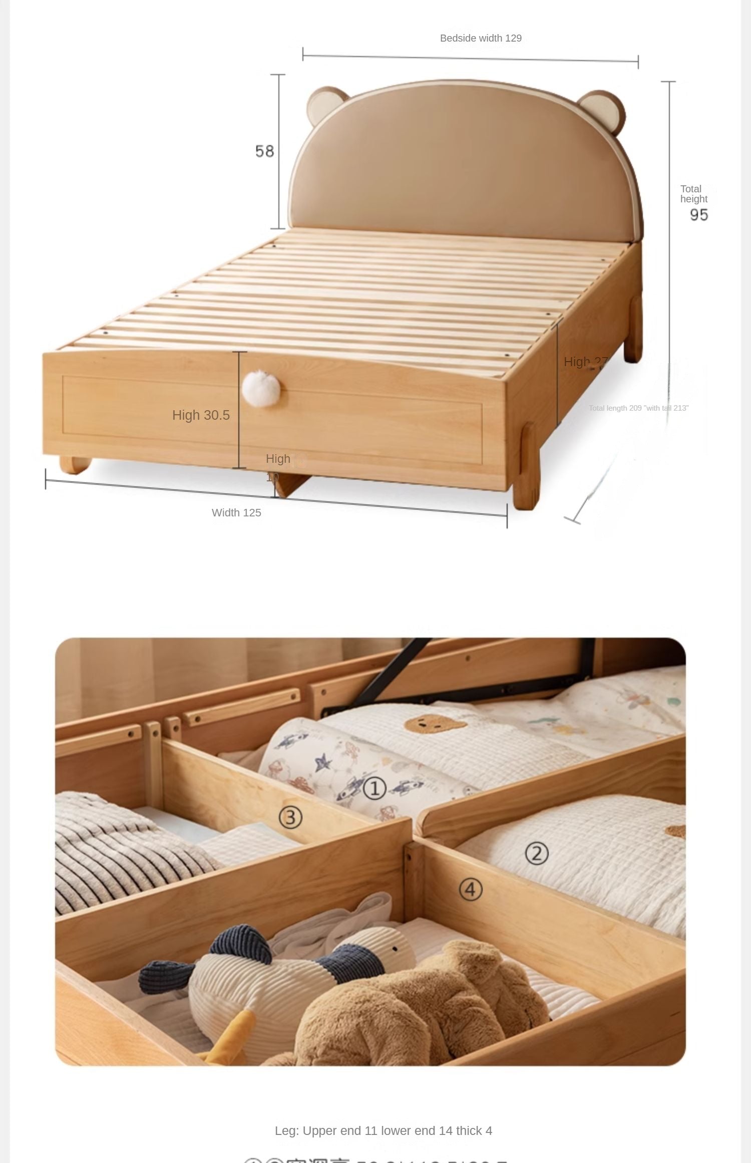Beech, Oak solid wood Bear Box Bed<