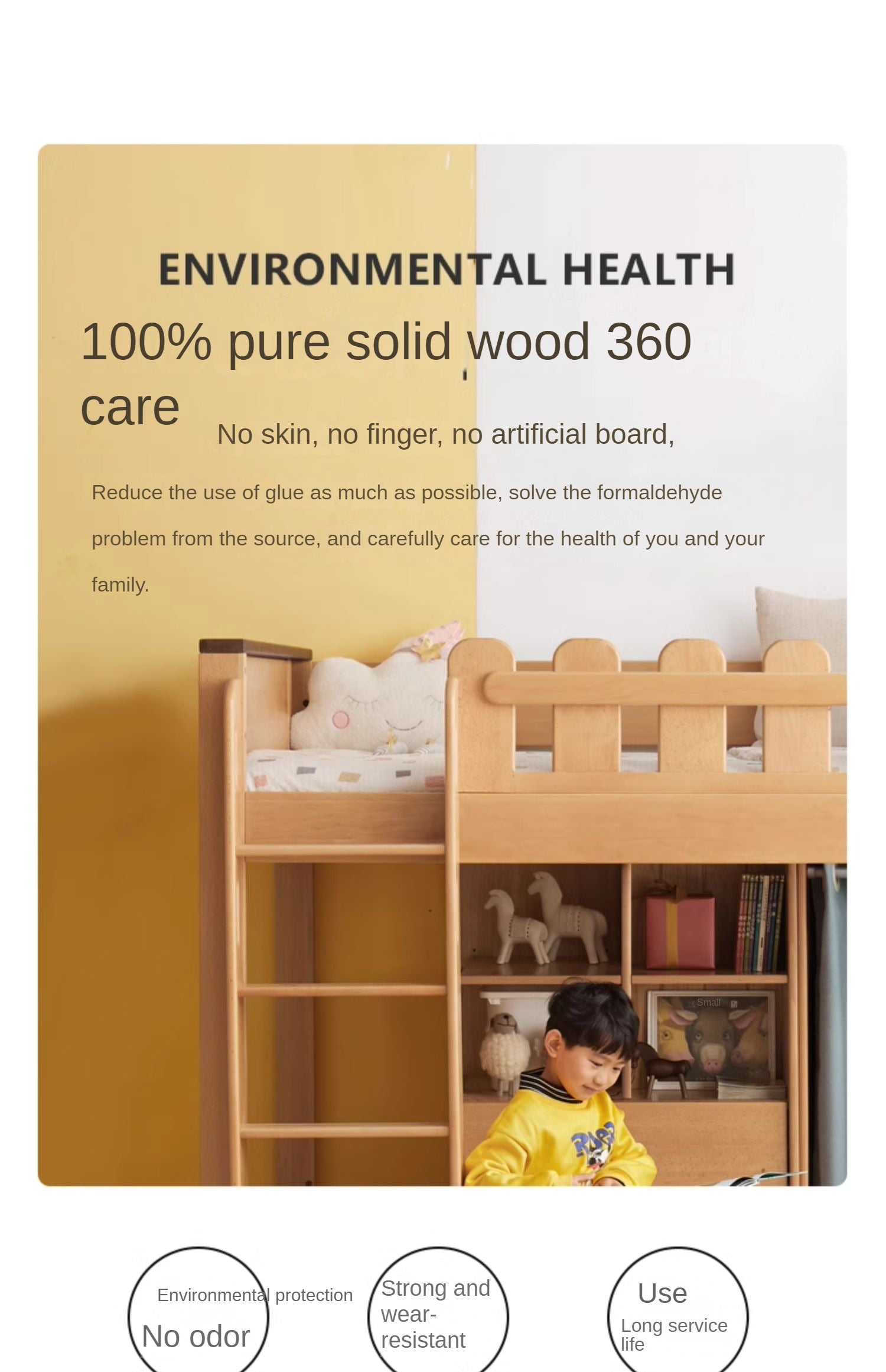 Beech solid wood Multi-functional high bed<