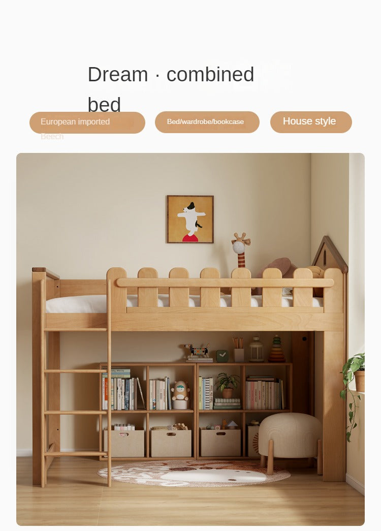 Beech solid wood Multi-functional high bed<