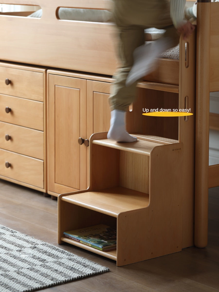 Beech Nordic Children's Solid Wood Loft Bed, Modern Minimalist Multifunctional Combination Bed with Table