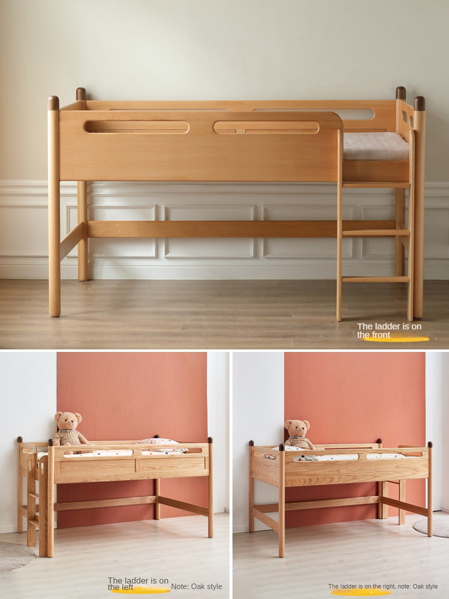 Beech solid wood Mid-high bed with slanting ladder<