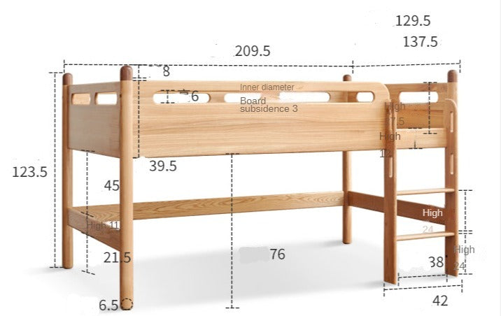Beech solid wood Mid-high bed with slanting ladder<