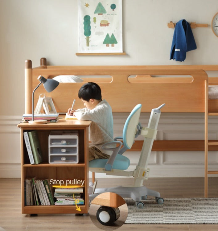 Beech Nordic Children's Solid Wood Loft Bed, Modern Minimalist Multifunctional Combination Bed with Table