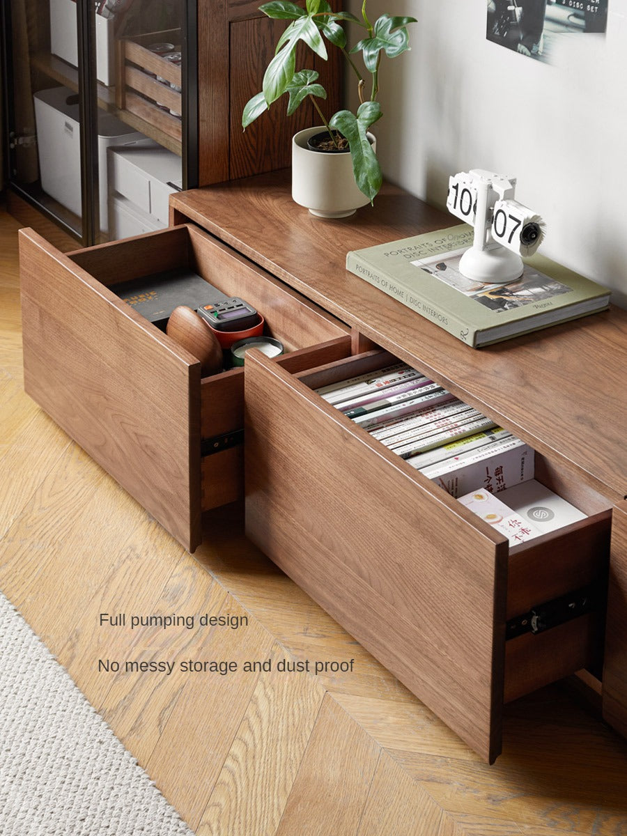 Black Walnut, Ash Solid Wood Floor Splicing Floor TV Cabinet.