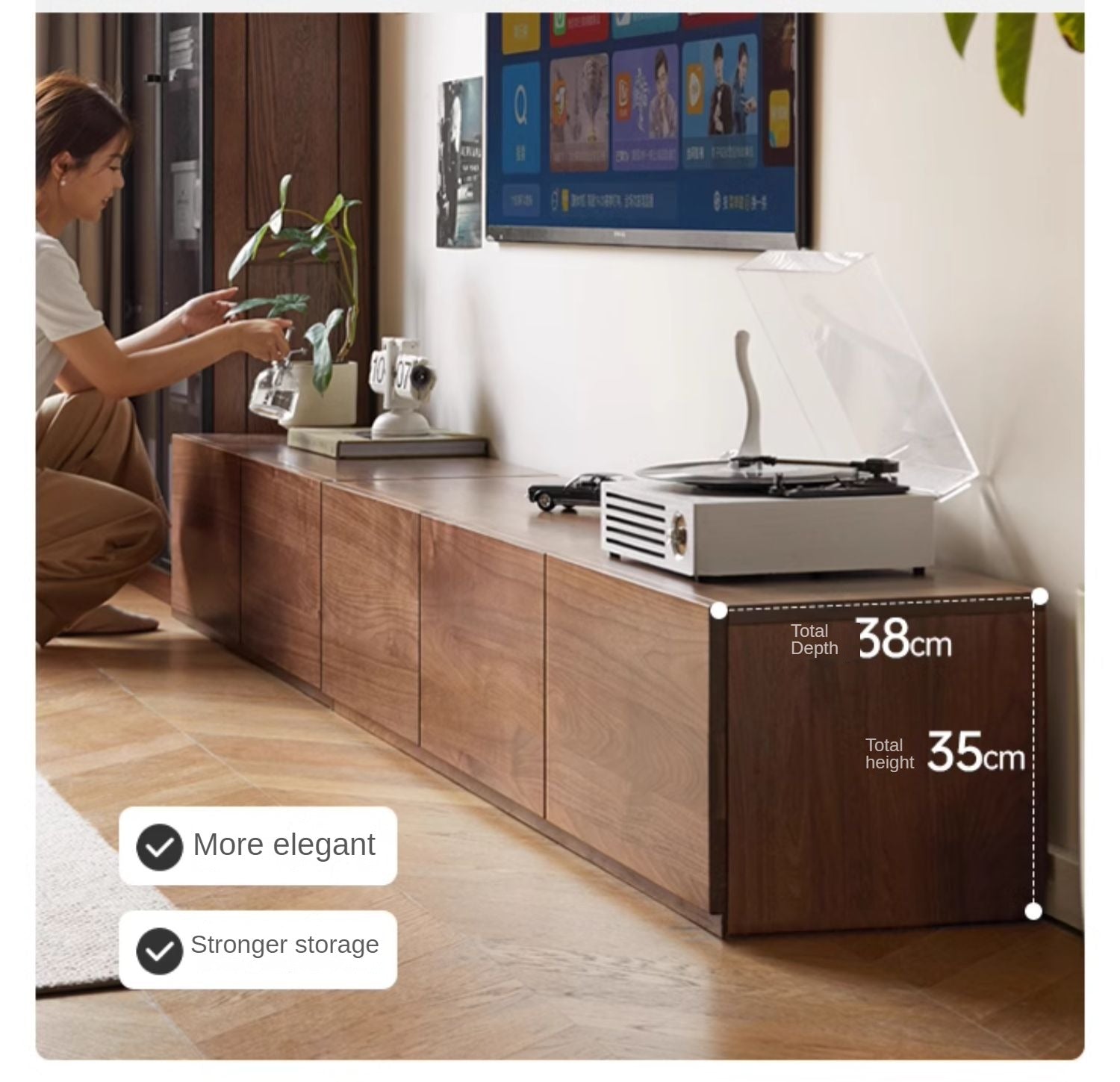 Black Walnut, Ash Solid Wood Floor Splicing Floor TV Cabinet.